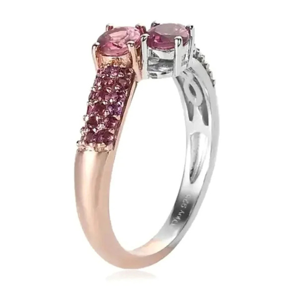 Premium Natural Pink Tourmaline, Lotus Garnet & White Zircon Ring - Picture 4 of 6